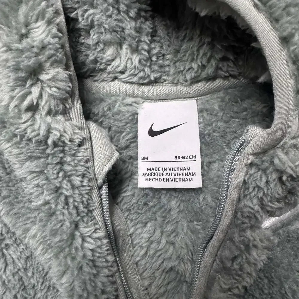 Nike Baby Hooded Sherpa Coverall Jumpsuit in Green, Size 3M
